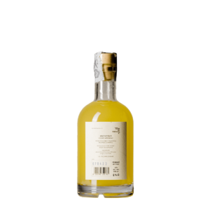 Bottiglia etichetta di Limoncello 350 ml, liquore artigianale fresco e tradizionale, preparato con limoni selezionati secondo l'antica ricetta Sorrentina, senza additivi né coloranti.